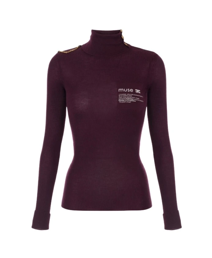 

Стильный вязаный свитер с высоким воротником Elisabetta Franchi, фиолетовый