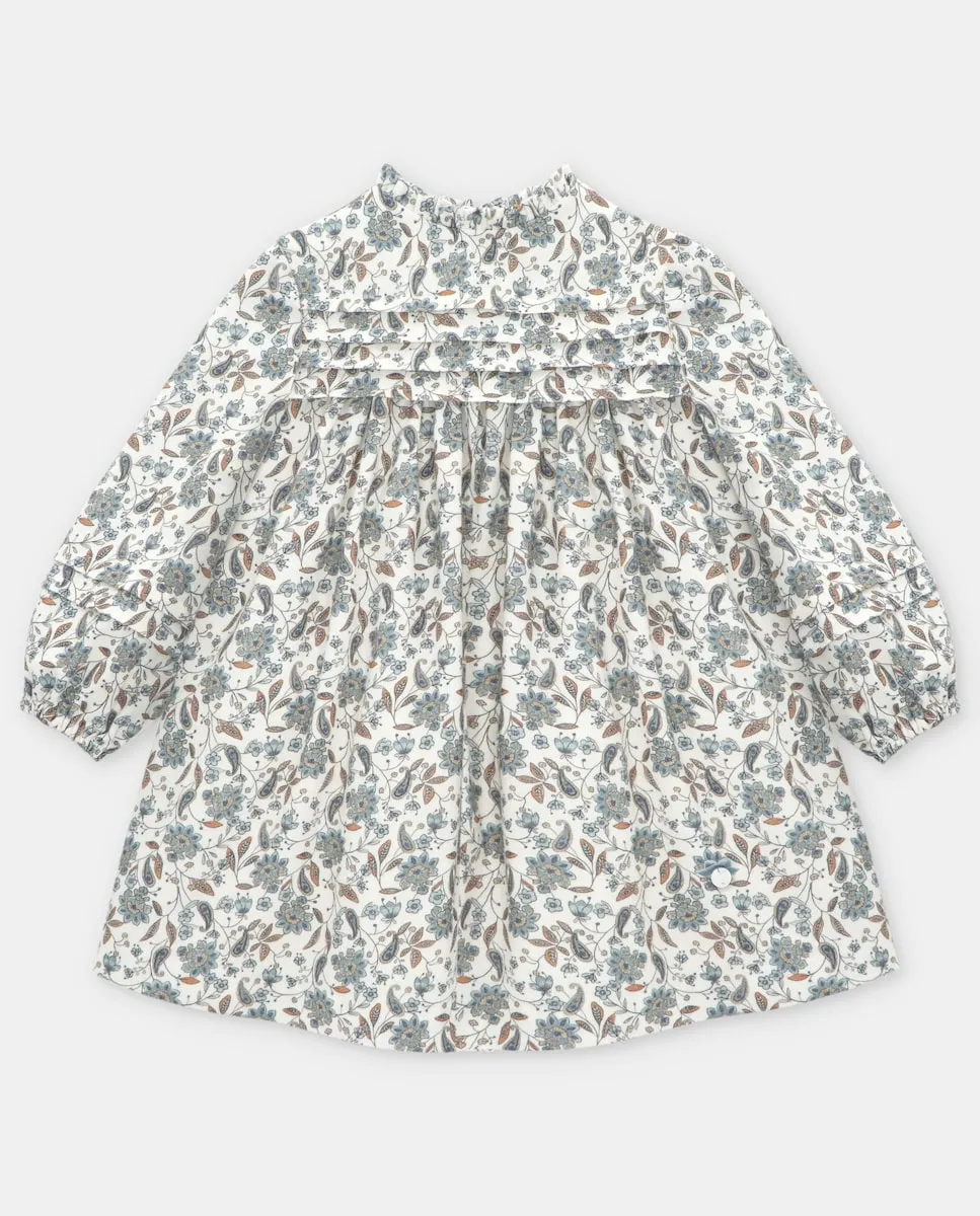 

Детское хлопковое платье с цветочным принтом в синем цвете Martín Aranda, синий