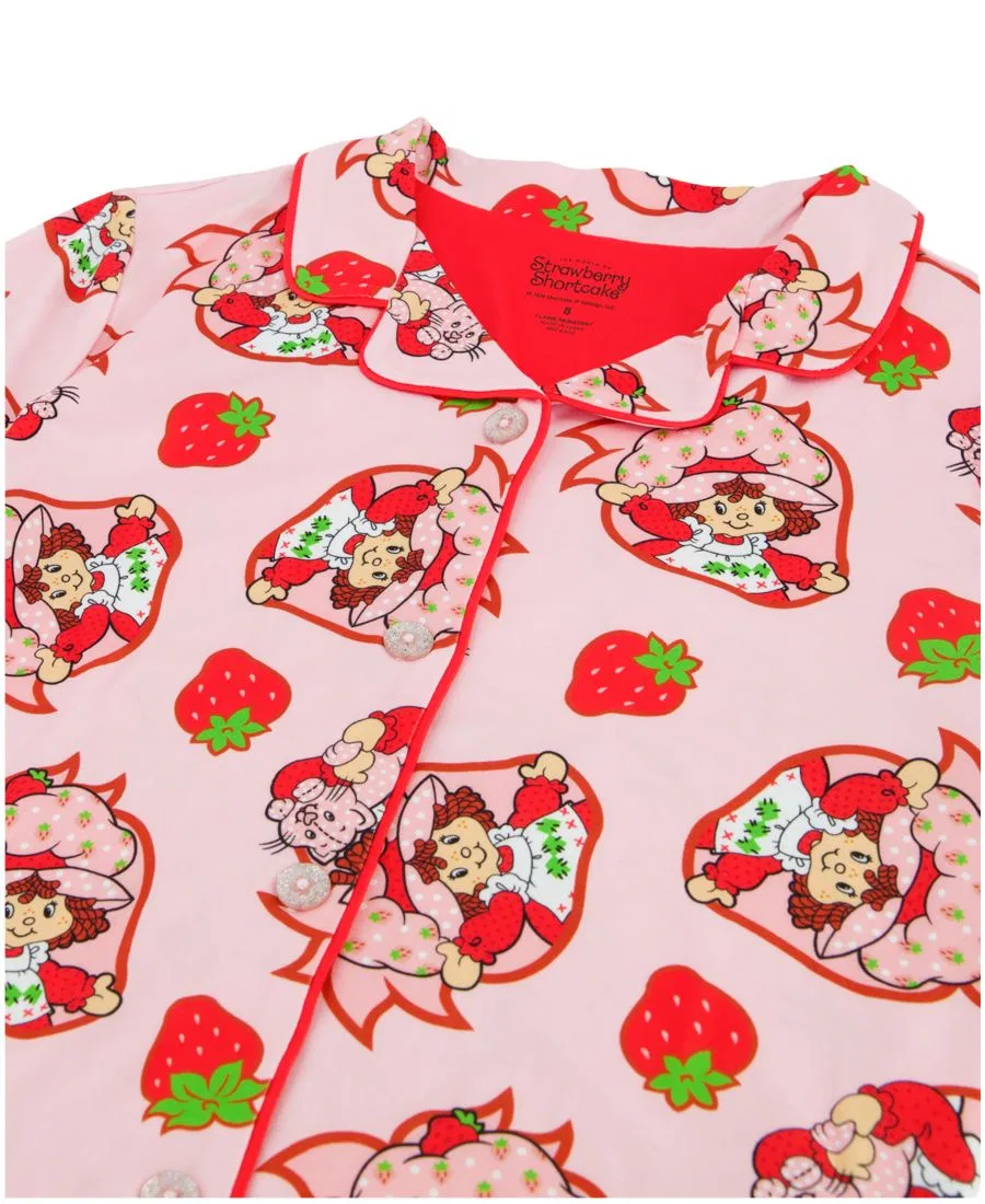 Комплект детской пижамы для девочек 2T-4T: топ с вырезом и шорты с принтом Strawberry Shortcake, розовый — фото 3