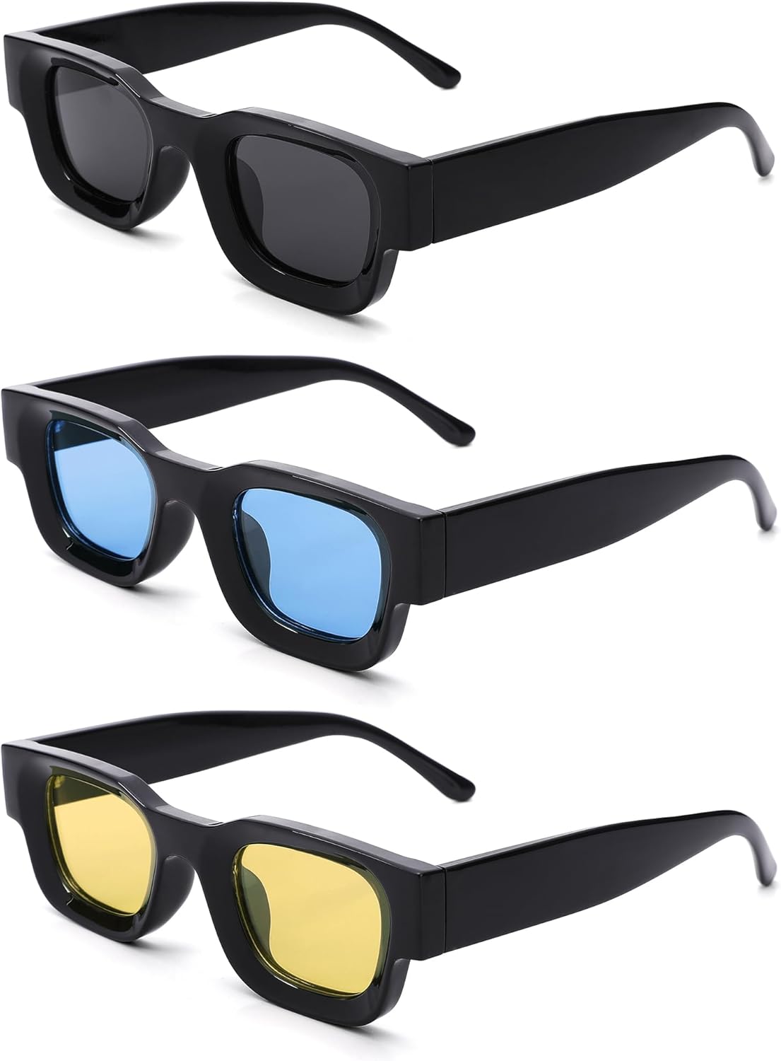 

Солнцезащитные очки Hycredi прямоугольной формы для женщин и мужчин, массивные квадратные поляризованные солнцезащитные очки в стиле ретро 90-х, защита UV400, A7* 3 Pack - (Black/Grey +Black/Blue +Black/Yellow）