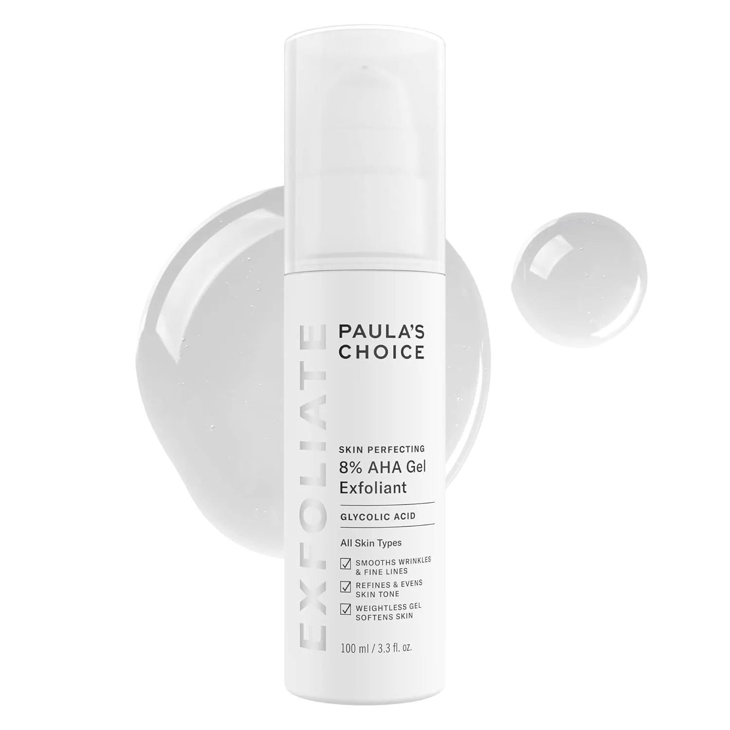 Paula's Choice SKIN PERFECTING 8% AHA Exfoliant, гель-эксфолиант с гликолевой кислотой, ромашкой и зеленым чаем, несмываемый мягкий скраб для лица для всех типов кожи, без отдушек. 97,6 мл (1 шт.), Green