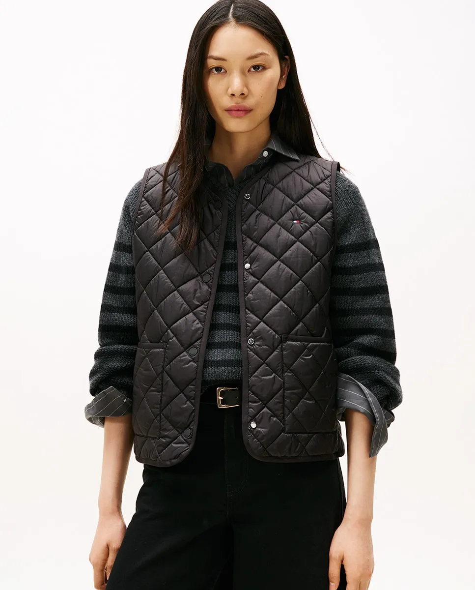 

Женский стеганый жилет с ромбовидной стежкой и круглым вырезом Tommy Hilfiger, черный