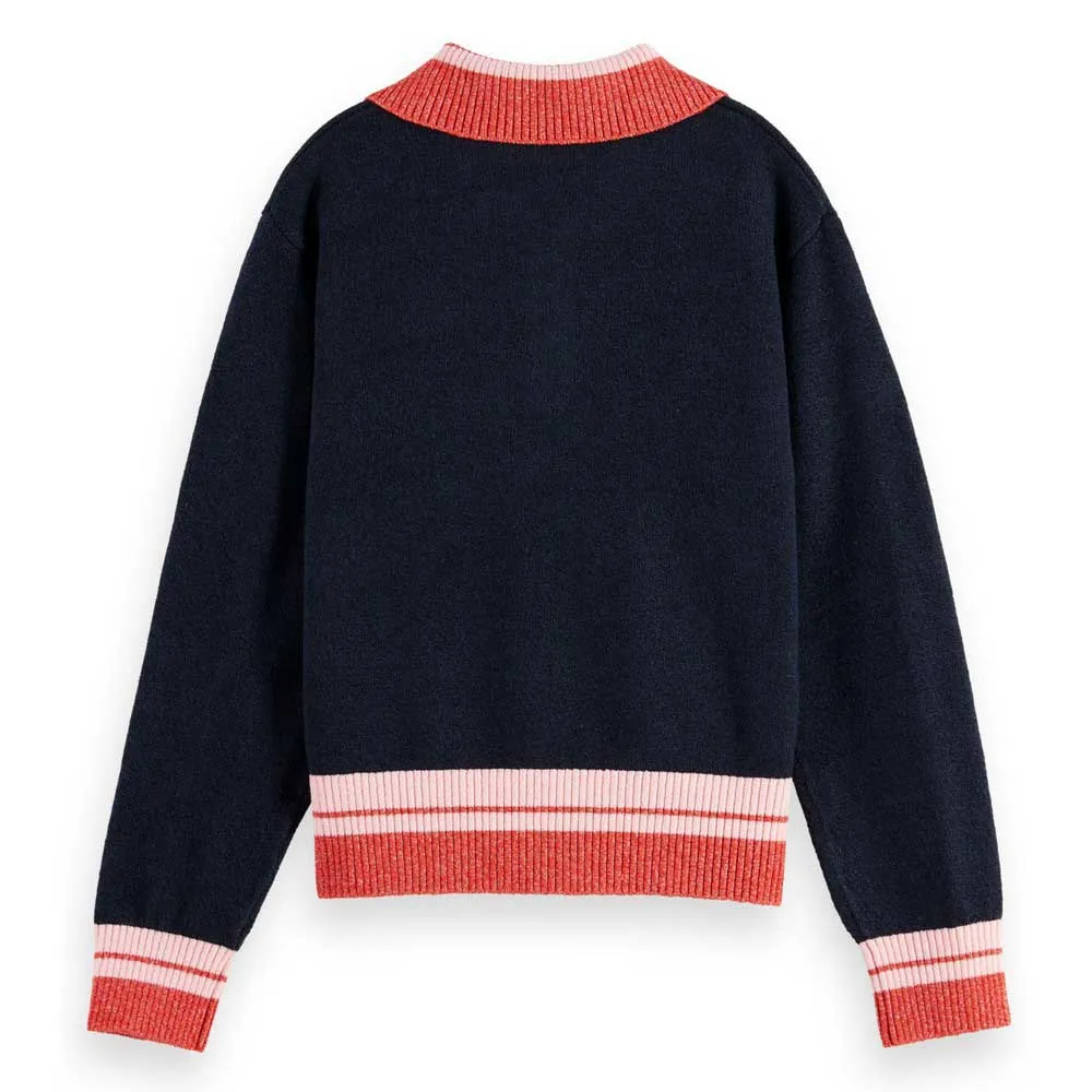 Поло с длинным рукавом Scotch & Soda Sporty Collar Chest Logo, синий — фото 2