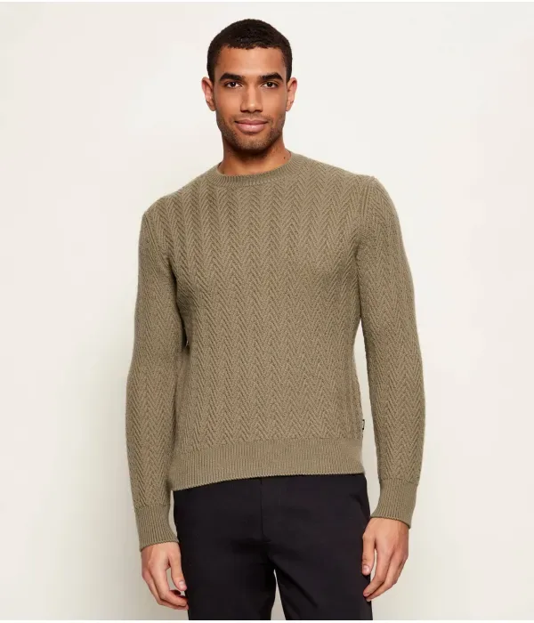 Шерстяной свитер H-Hitalo regular fit Boss, коричневый