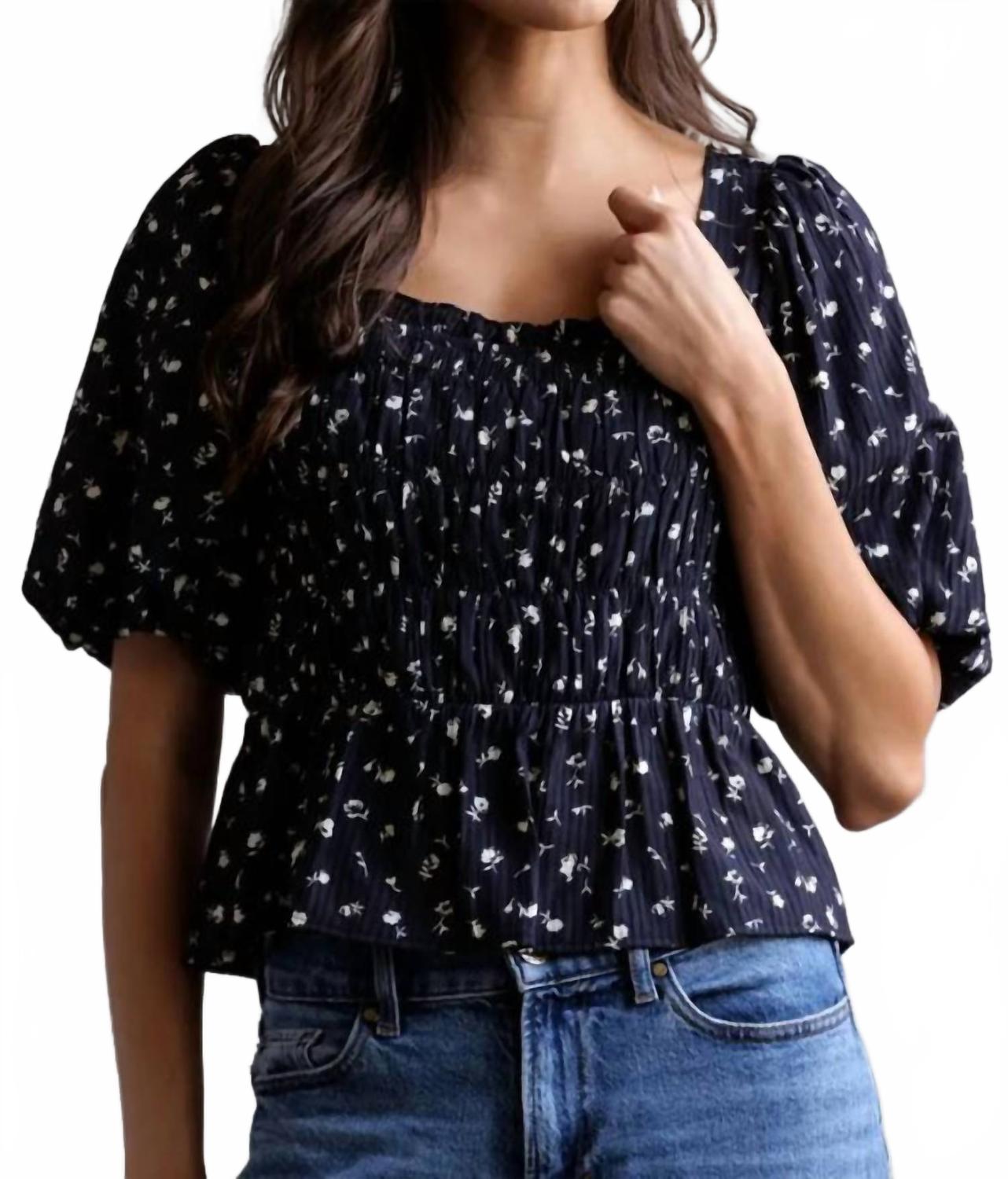 

Mint Топ Melissa с плиссированными пышными рукавами, синий