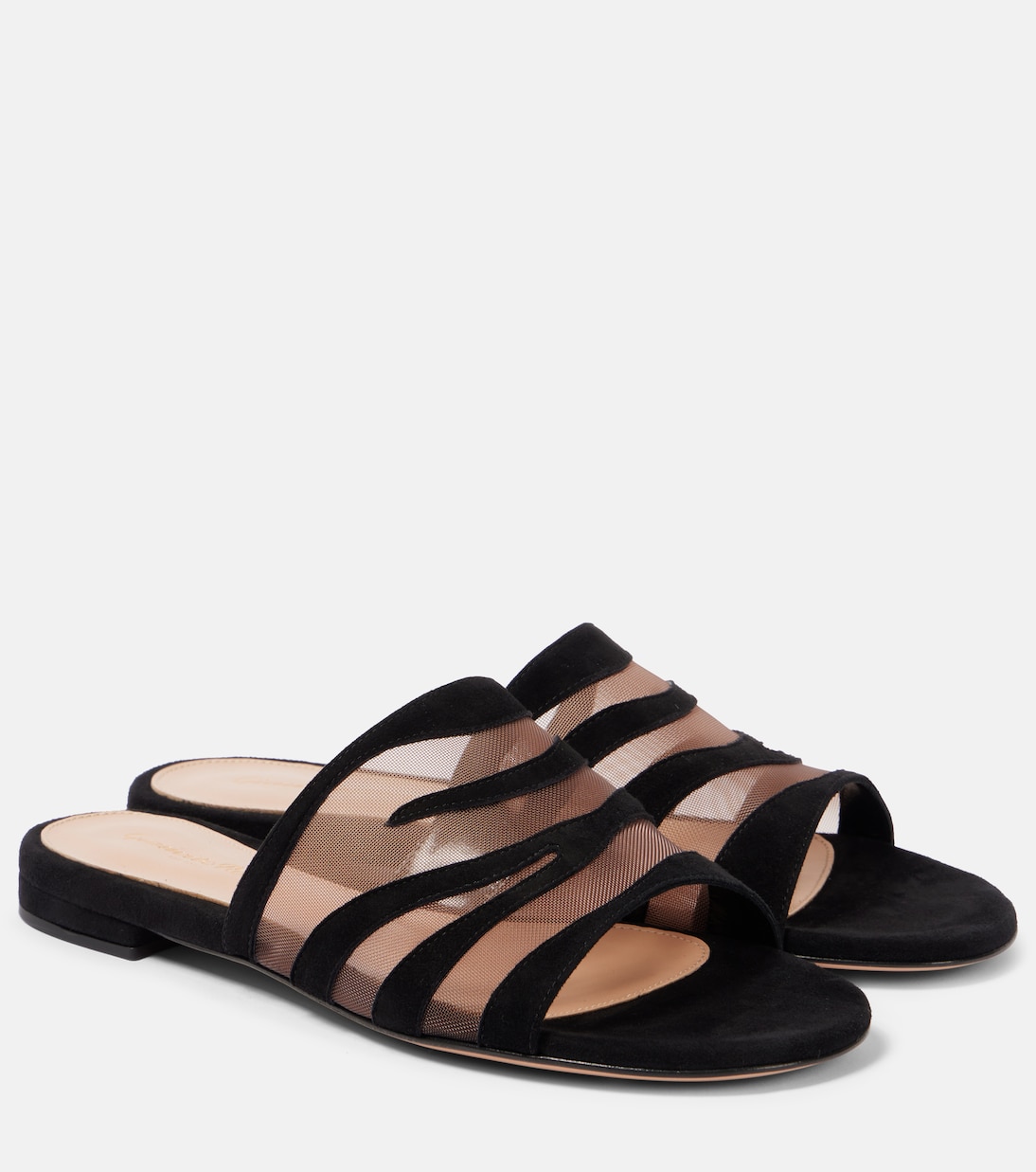 Шлепанцы Tigra из замши и сетки Gianvito Rossi, Black + Praline