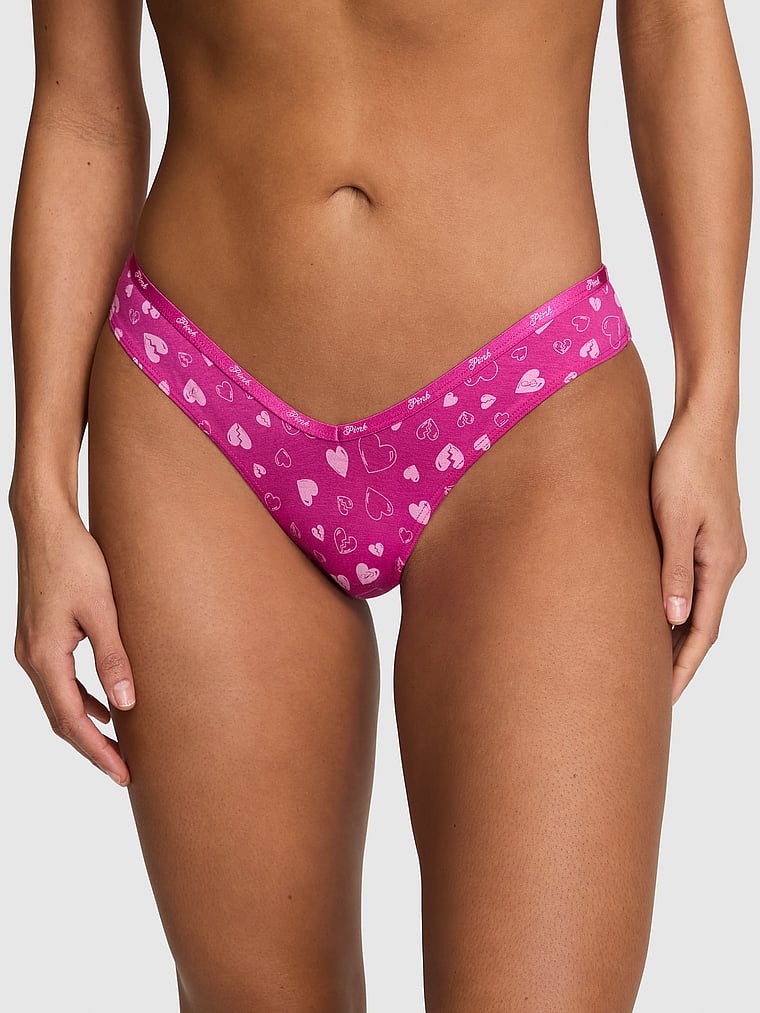

Трусики-Танга из хлопка с логотипом Pink, smooth pink fire broken hearts print