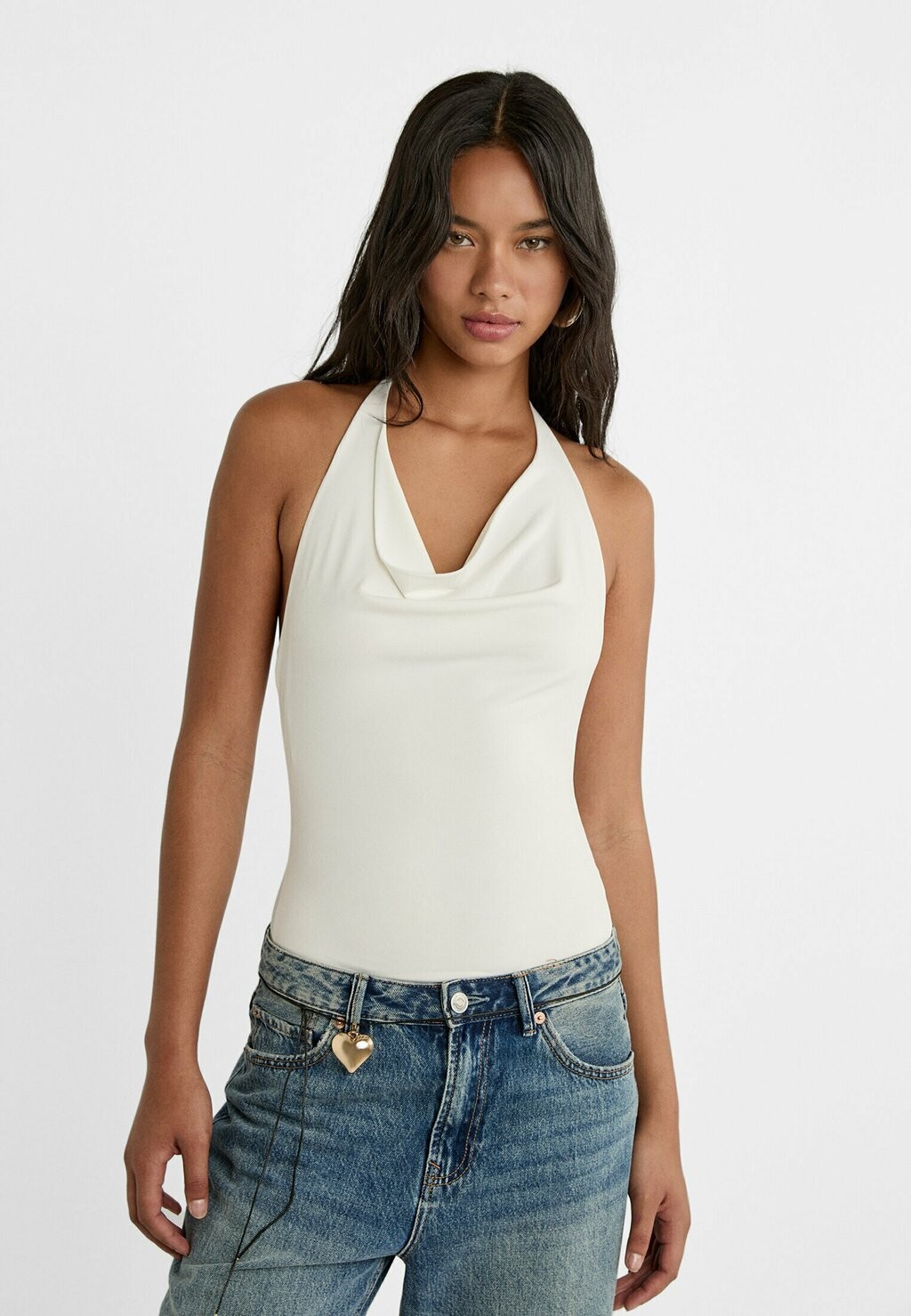 

Топ Draped Halter Stradivarius, бежевый