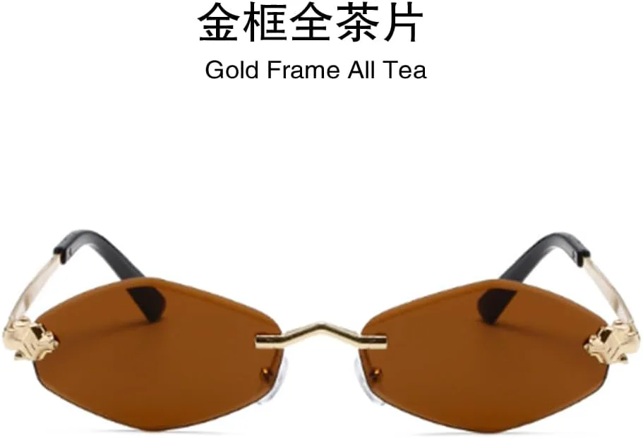 

Летние солнцезащитные очки без оправы в форме ромба, модные многоугольные очки для вечеринок, солнцезащитные очки UV400 Weloveushop, Gold Frame Full Tea Flakes