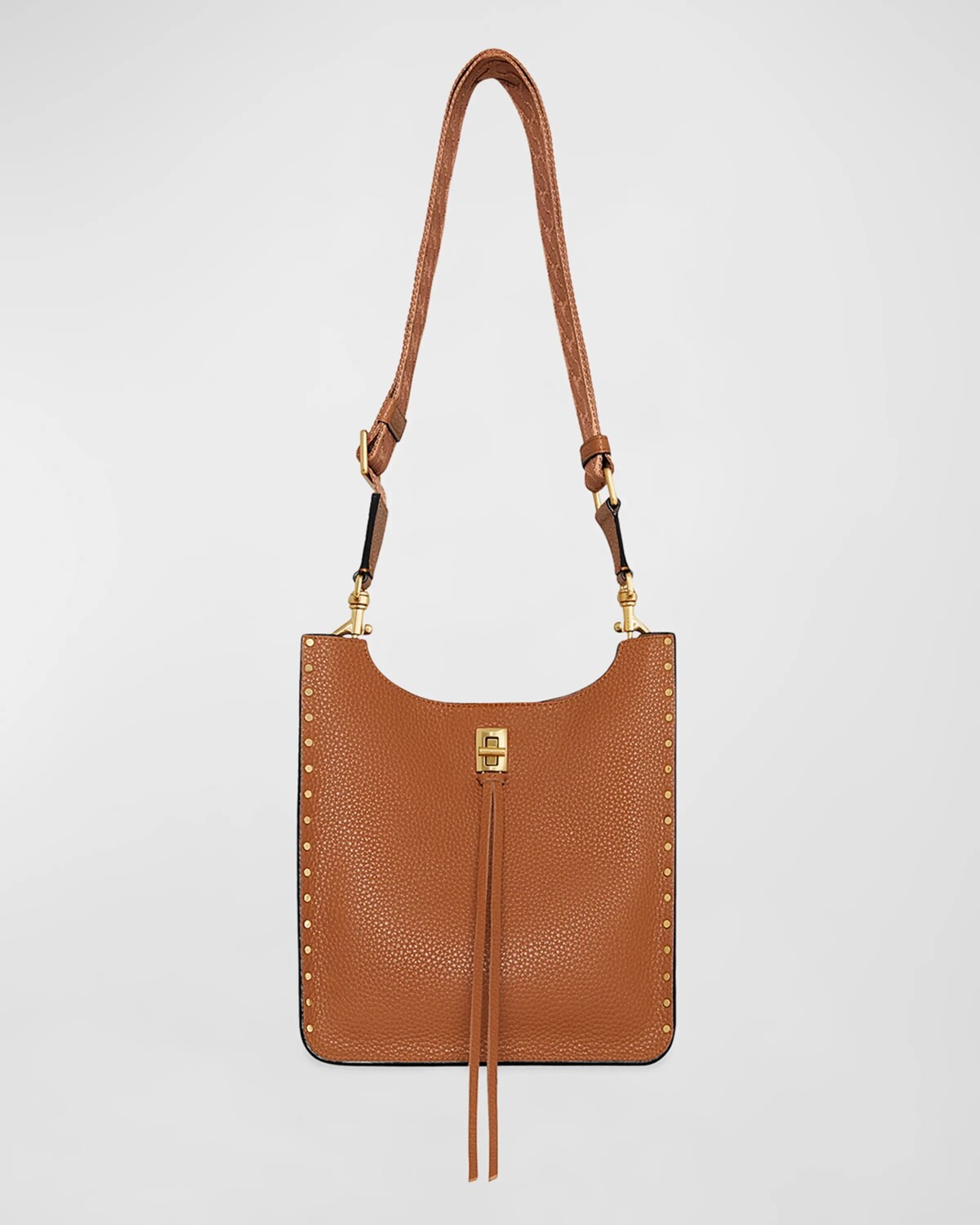 

Кожаная сумка через плечо Darren Feed среднего размера с заклепками Rebecca Minkoff, цвет Caramello