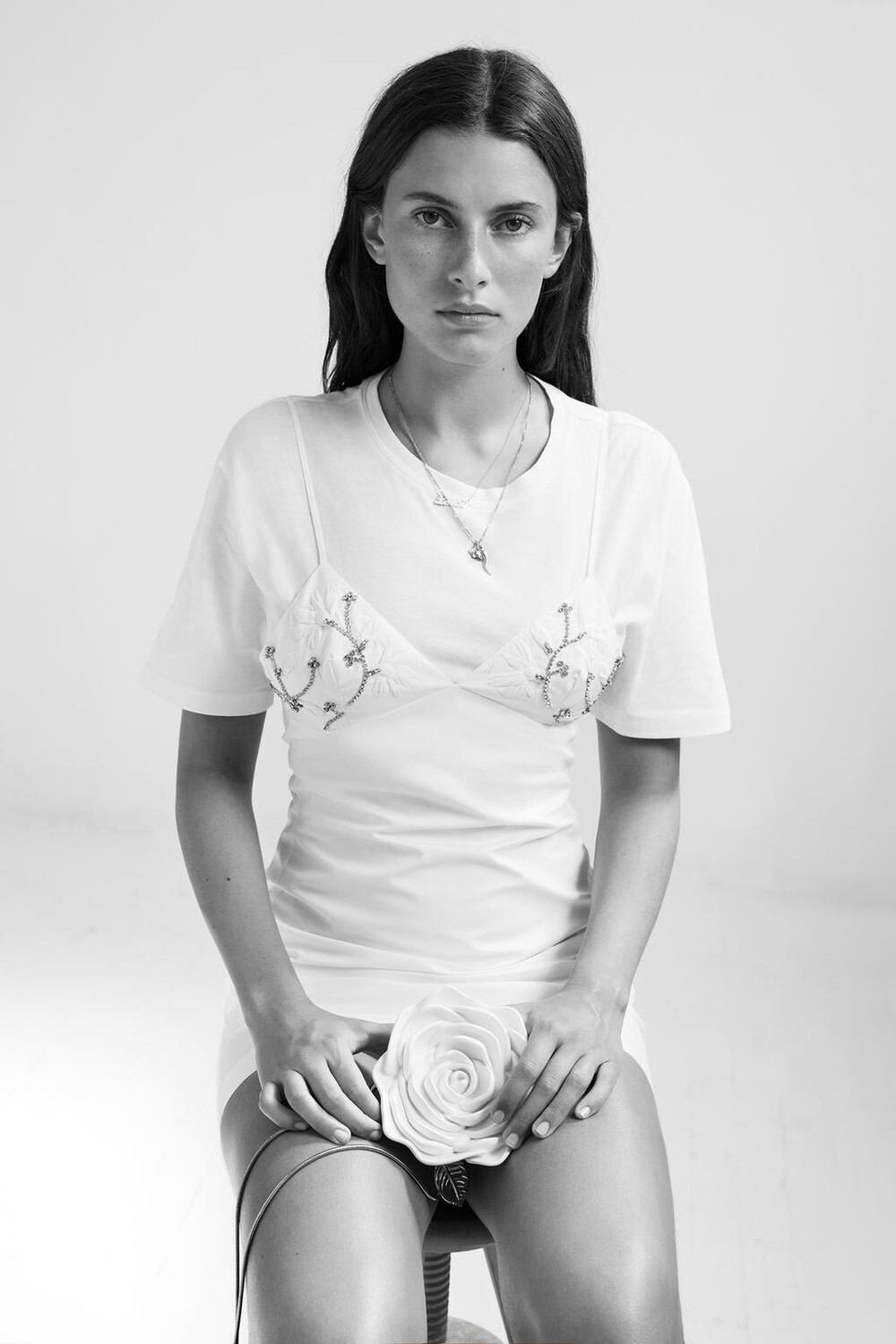 

Платье из поплина со стразами ZARA, белый