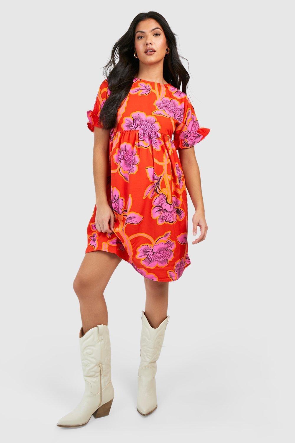 

Платье с цветочными рукавами и пересеченной спинкой для беременных Boohoo, красный