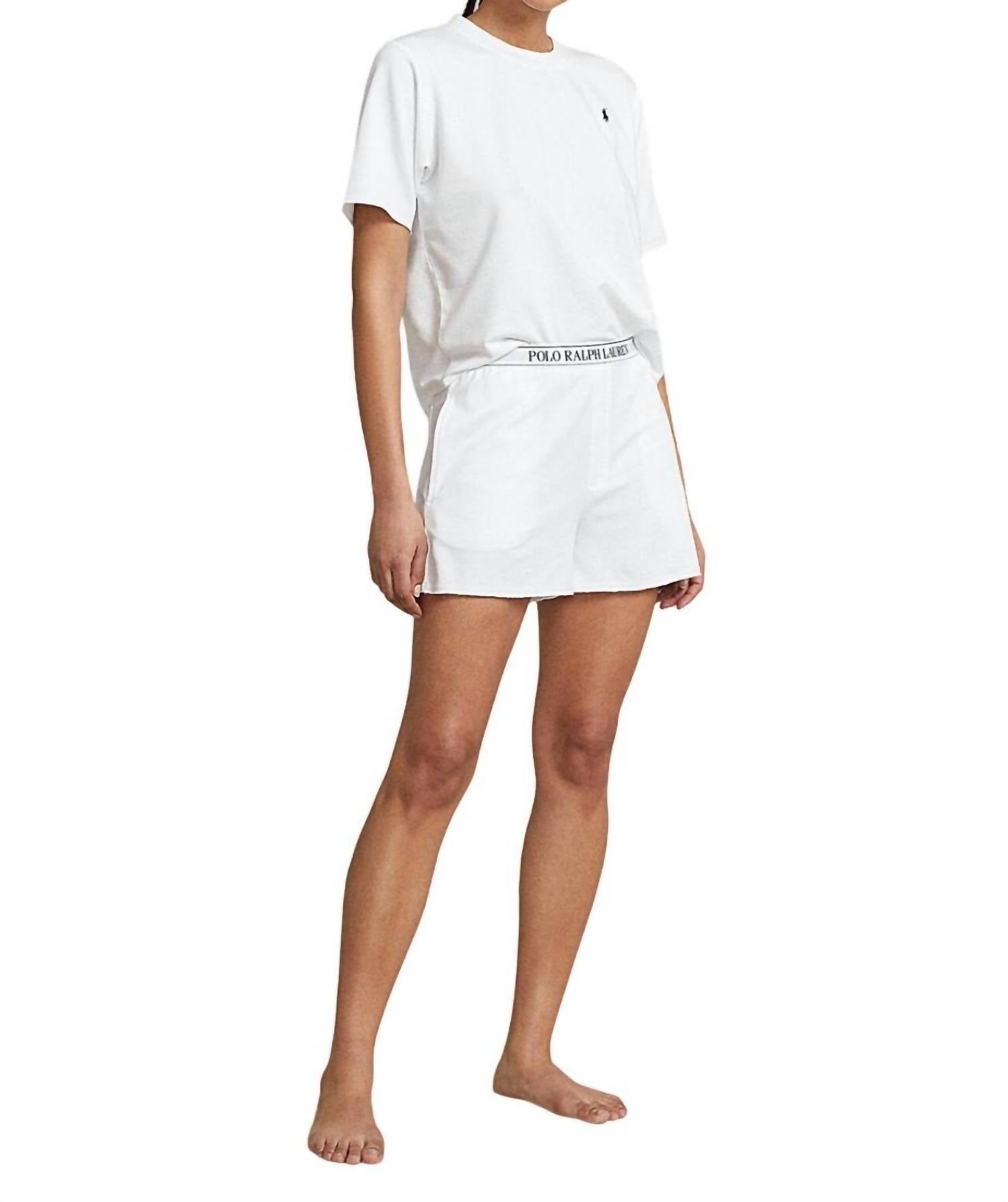 

Короткий рукав, короткий трикотажный пижамный комплект белого цвета Polo Ralph Lauren