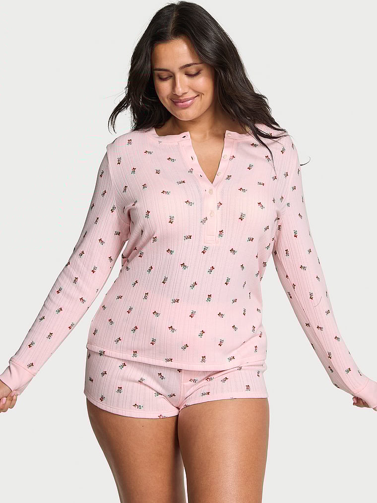 

Уютный пижамный комплект с короткими рукавами хенли Victoria'S Secret, angel pink w mistletoe graphic