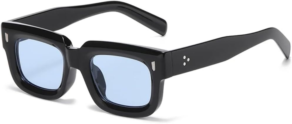 

Солнцезащитные очки для мужчин и женщин - защита UV400 - маленькая оправа с заклепками, прозрачные линзы цвета "океан", панк, для занятий спортом на открытом воздухе и вождения DSVIGF, Black Blue