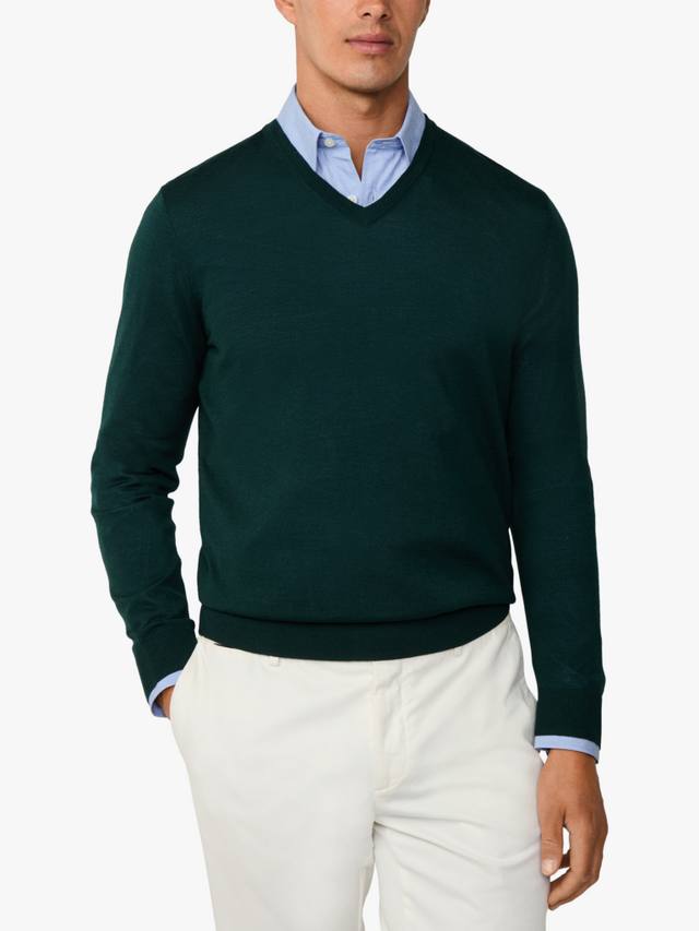 

Свитер с v-образным вырезом из мериносовой шерсти и шелка Hackett London, Dark Green