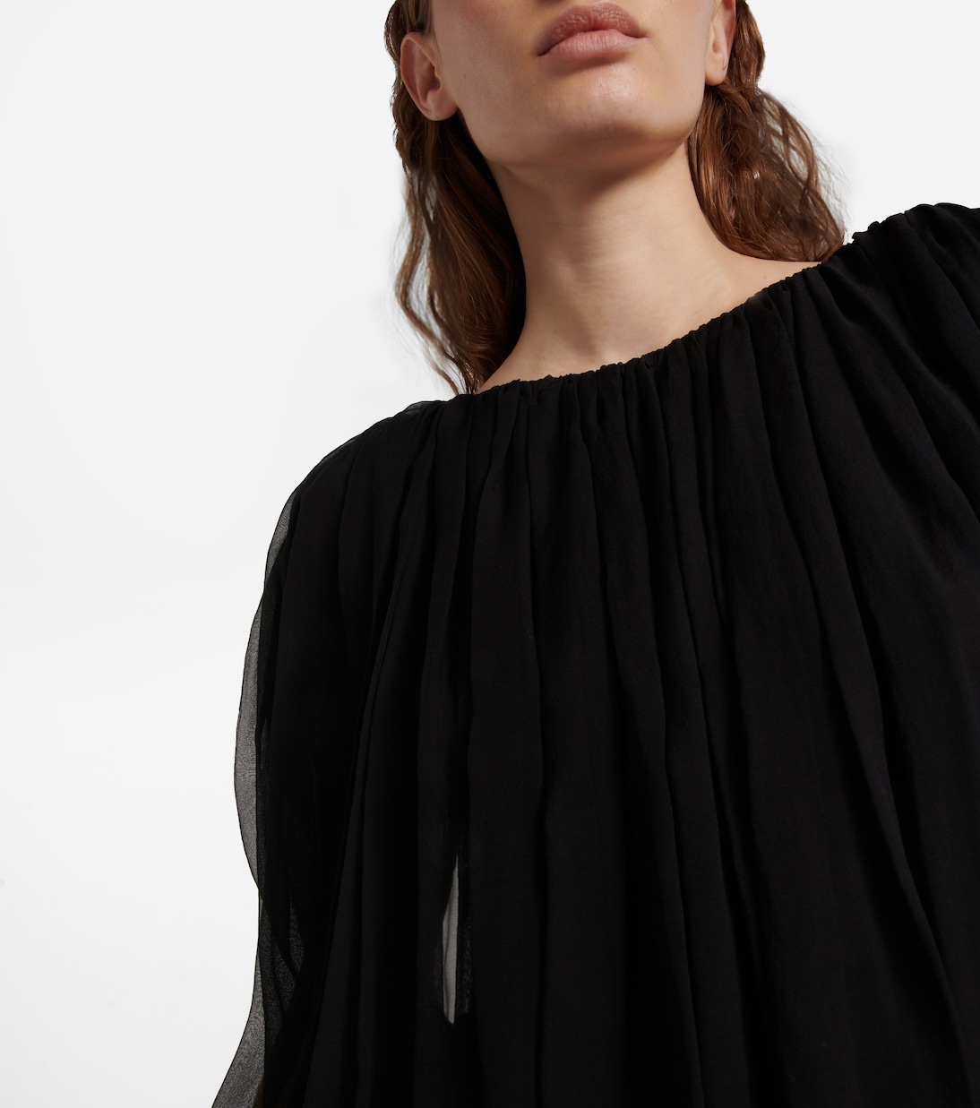 Топ из шелкового шифона со сборками Rick Owens, черный — фото 4