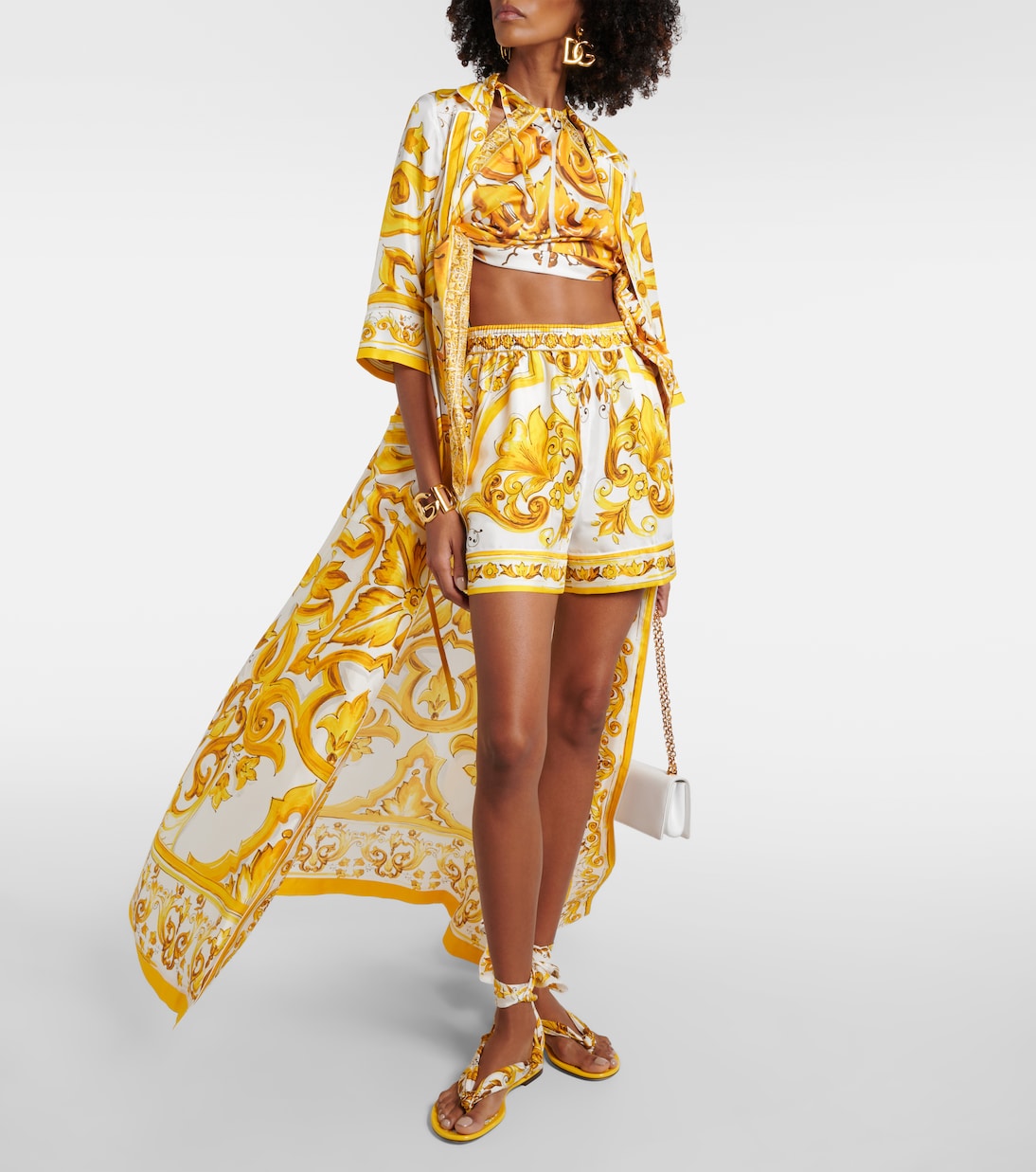 Сандалии из принтованного шелкового твила Dolce&Gabbana, Azulejos Giallo — фото 2