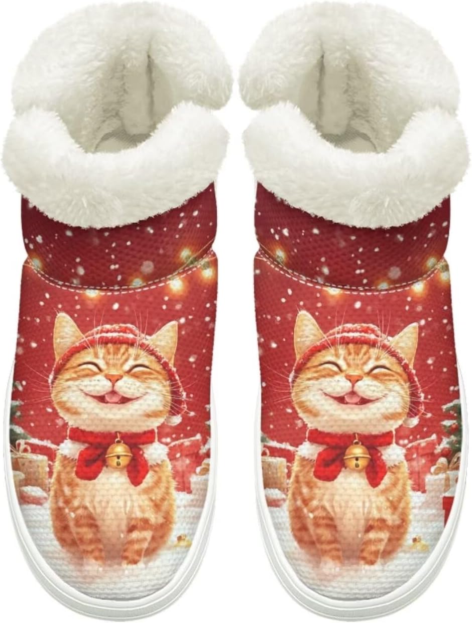 

Зимние Ботинки на Легком Надевании для Женщин и Мужчин с Эластичной Липучкой у Щиколотки, Пушистые Снежные Ботинки с Меховой Подкладкой, Удобные, Нескользящая Подошва Cugasmaru, Cat Christmas Decor