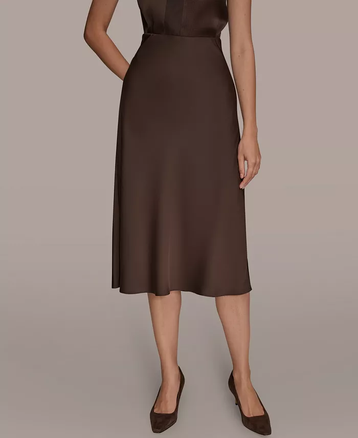 

Женская юбка-трапеция миди из сатина Petites, Regular и Petite Donna Karan New York, коричневый