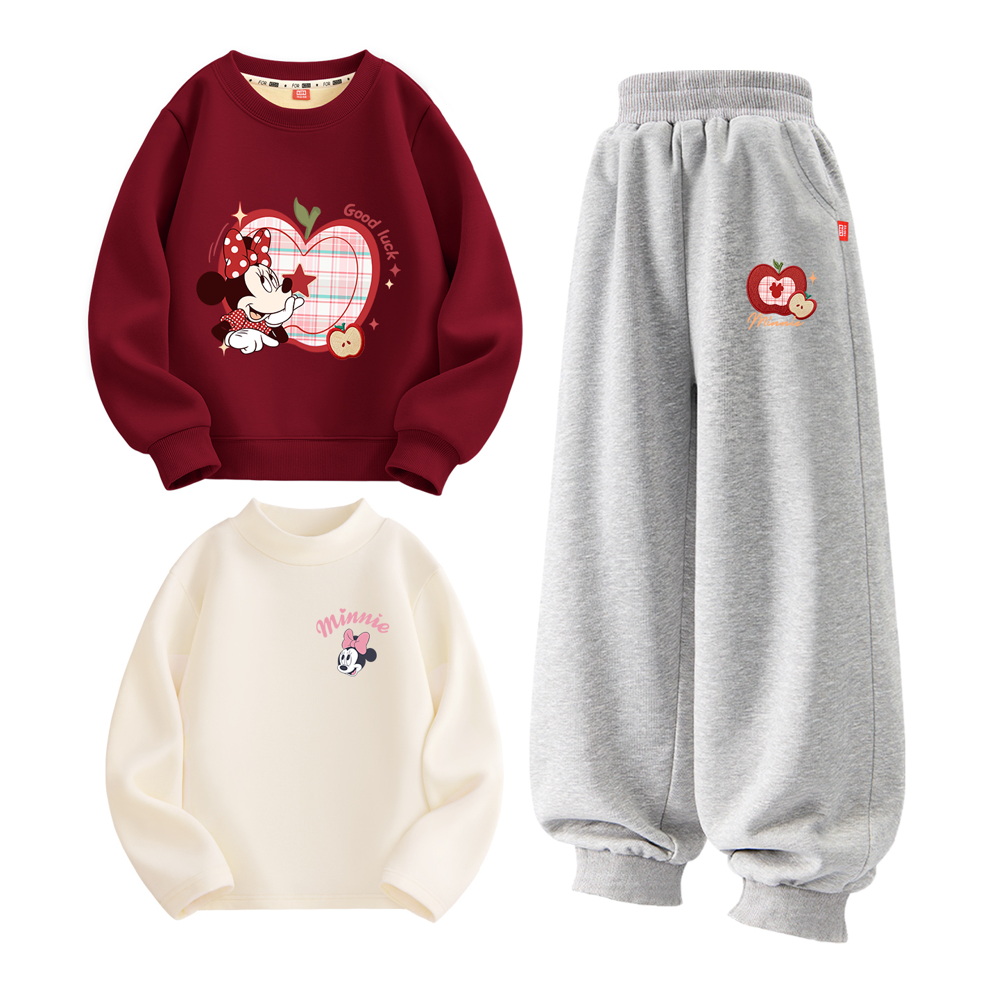 

Детская повседневная спортивная одежда с воротником-гольф утепленная Disney, [thickened and fleece-lined three-piece set]daisy wine красный+daisy k серый+daisy k milk белый