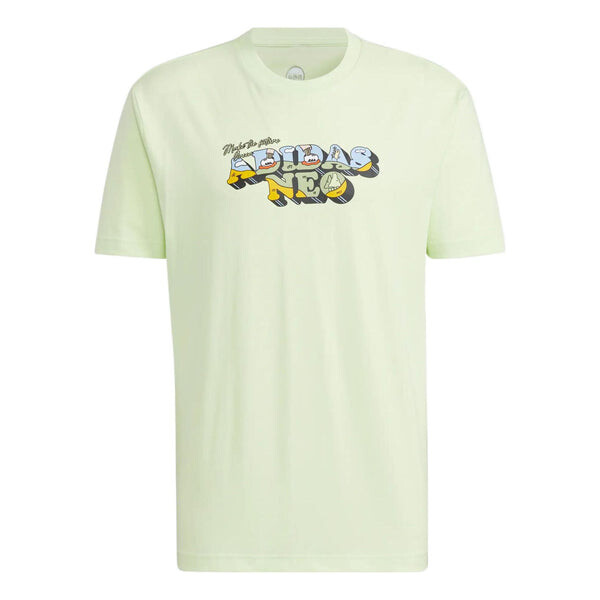 

Футболка Men's adidas neo Cartoon Logo Printing Sports Short Sleeve Acid Green T-Shirt, мультиколор