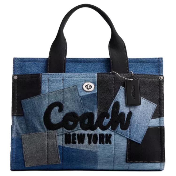 

COACH Джимовая сумка-шоппер из натуральной кожи с кожаными ручками большая женская джимовая и серебристая