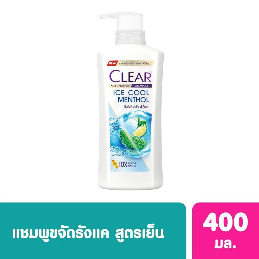 

Clear Шампунь против перхоти Ice Cool Menthol 400 мл. แชมพูขจัดรังแค เย็นสดชื่น, Blue