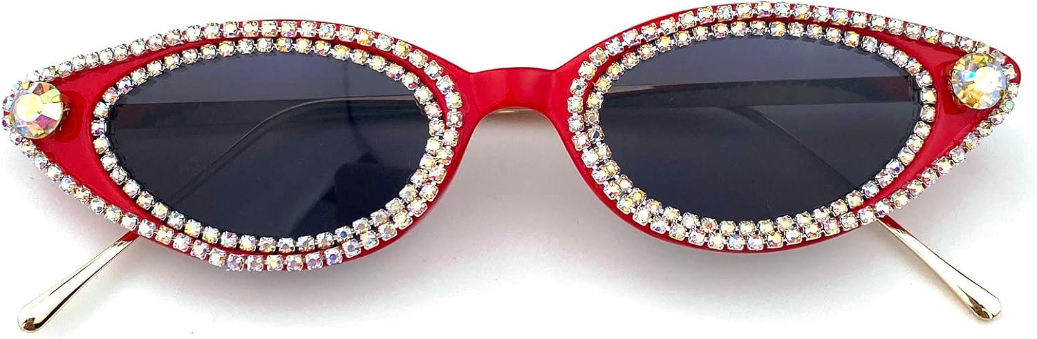 

Роскошные маленькие солнцезащитные очки «кошачий глаз» со стразами для женщин, модные, с бриллиантовым блеском, для вечеринок, хрустальные, с защитой от УФ-излучения UV400 mincl, Red