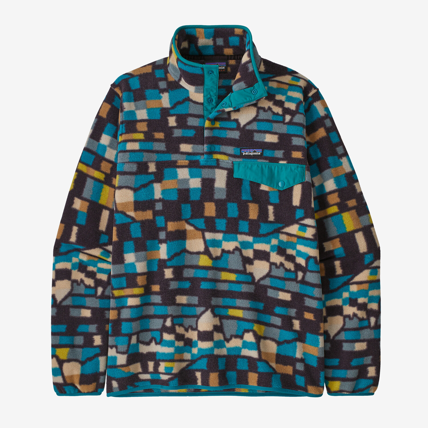 

Мужской легкий флисовый пуловер Synchilla Snap-T Patagonia, цвет Fitz Roy Patchwork: Belay Blue