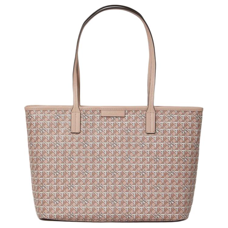 

TORY BURCH Комбинированная сумка из лакированного полотна Сумка-тоут Шоппер Клатч Плечевая сумка Маленький размер Женская Персиково-розовая