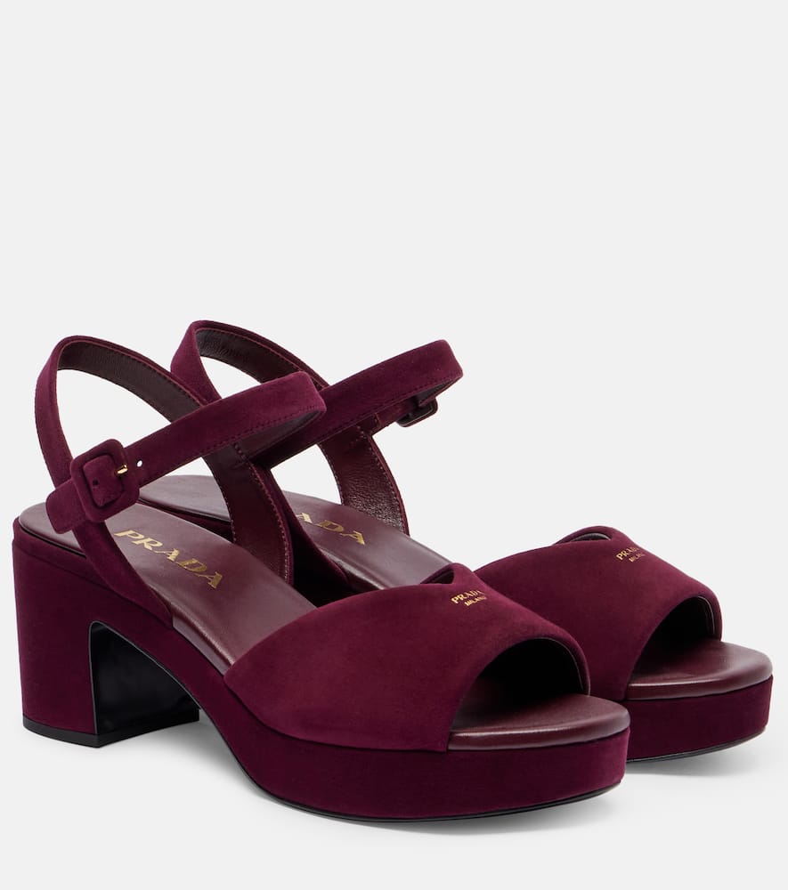Замшевые сандалии на платформе Prada, Burgundy