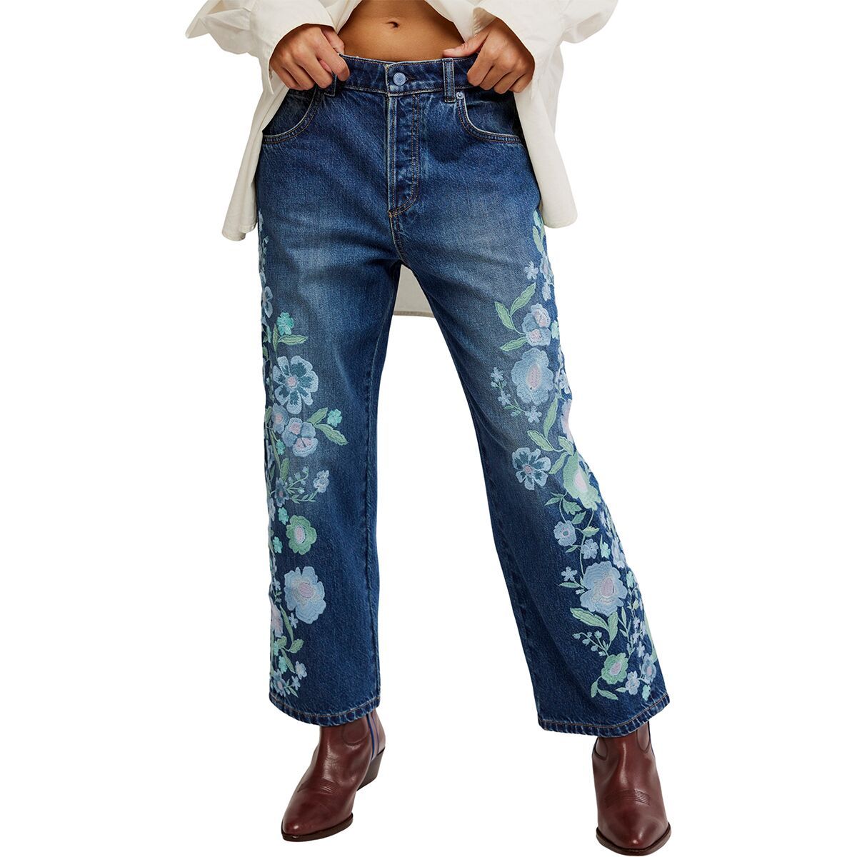 

Брюки Willow с цветочной вышивкой Free People, цвет forget me not