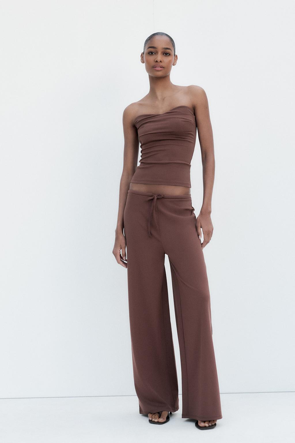 

Текстурированные брюки прямого кроя ZARA, коричневый