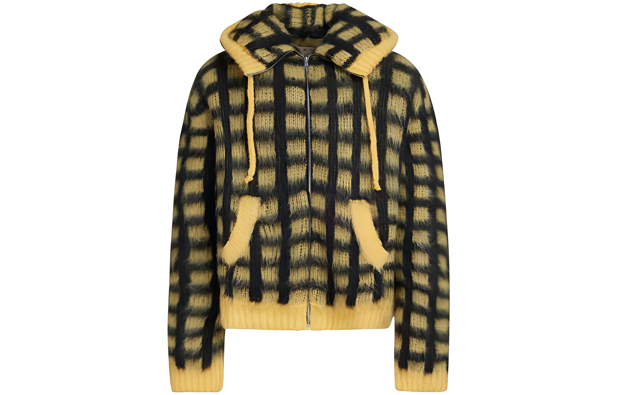 

Клетчатая худи на молнии с вязаным узором MARNI, желтый