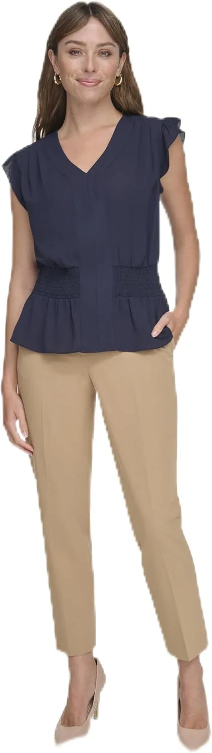 Блуза с капюшоном и цветочным принтом Cap Sleeve Smock Shirt, Tommy Hilfiger, темно-синий/чили — фото 4