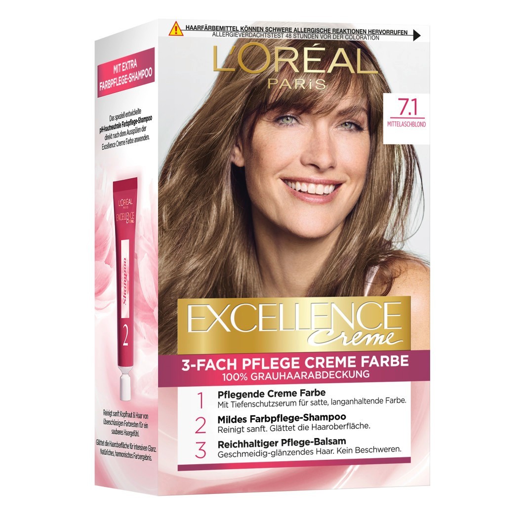 

Краска для волос excellence crème Loreal Paris, nr. 7.1 - mittelaschblond, количество 1 шт.
