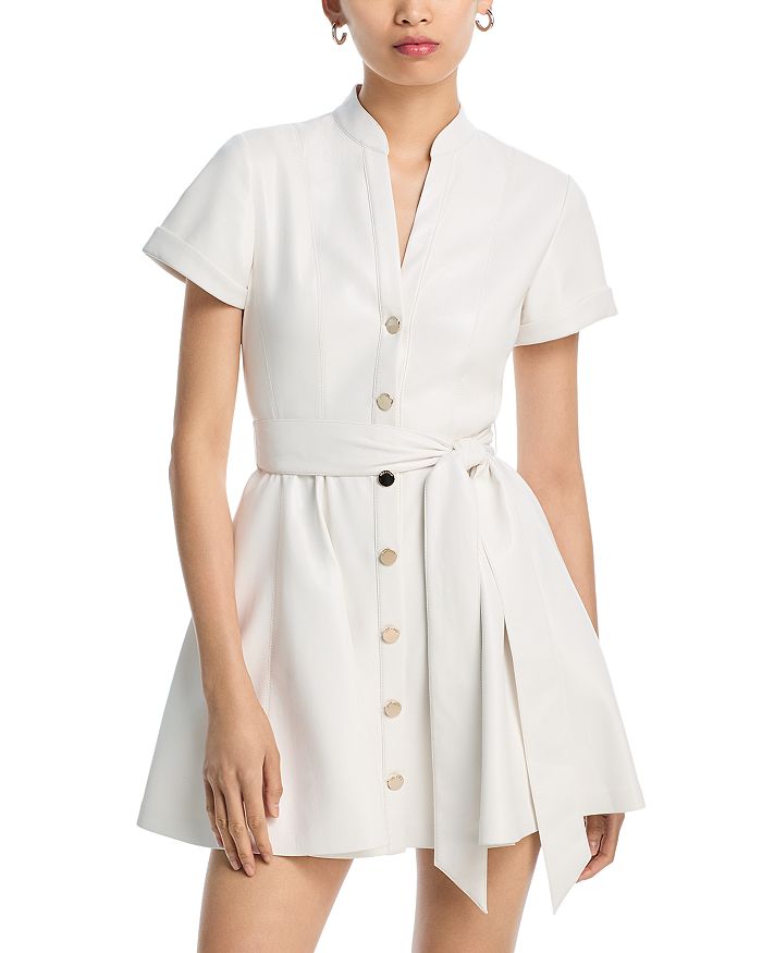 

Люси Мини-платье с короткими рукавами из искусственной кожи Alice and Olivia, слоновая кость/кремовый