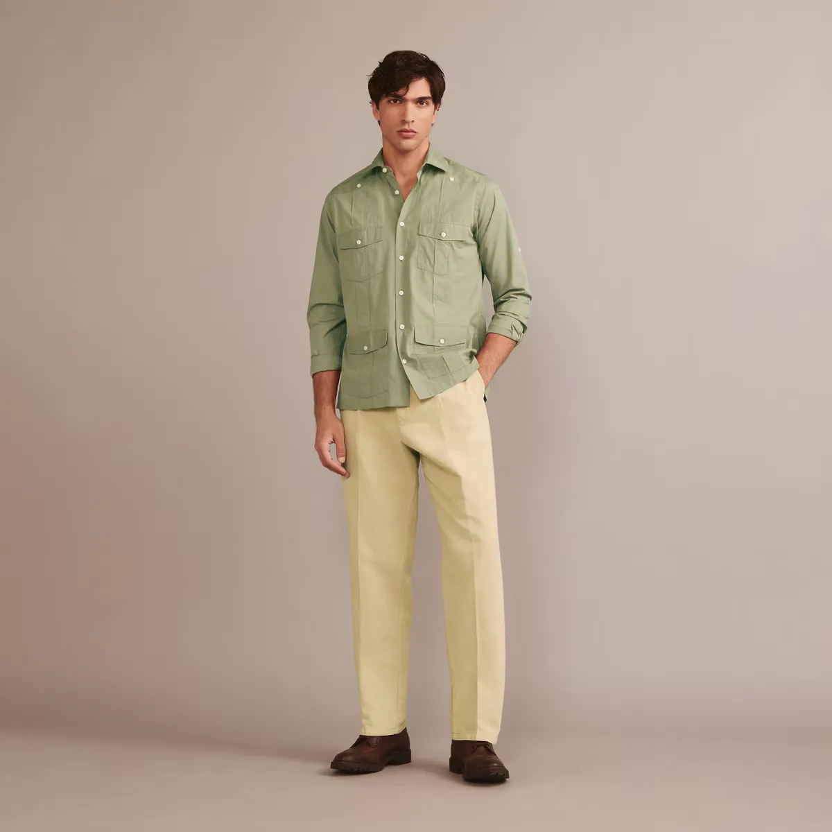 

Мужская рубашка гуаябера из хлопка Verhunt, цвет Verde Agua