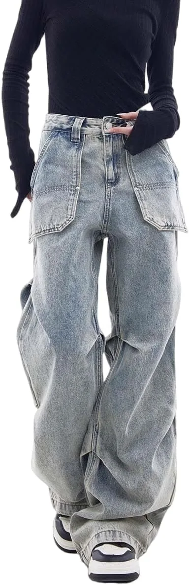 

Женские джинсы cargo с прямым широким кроем MLAFE