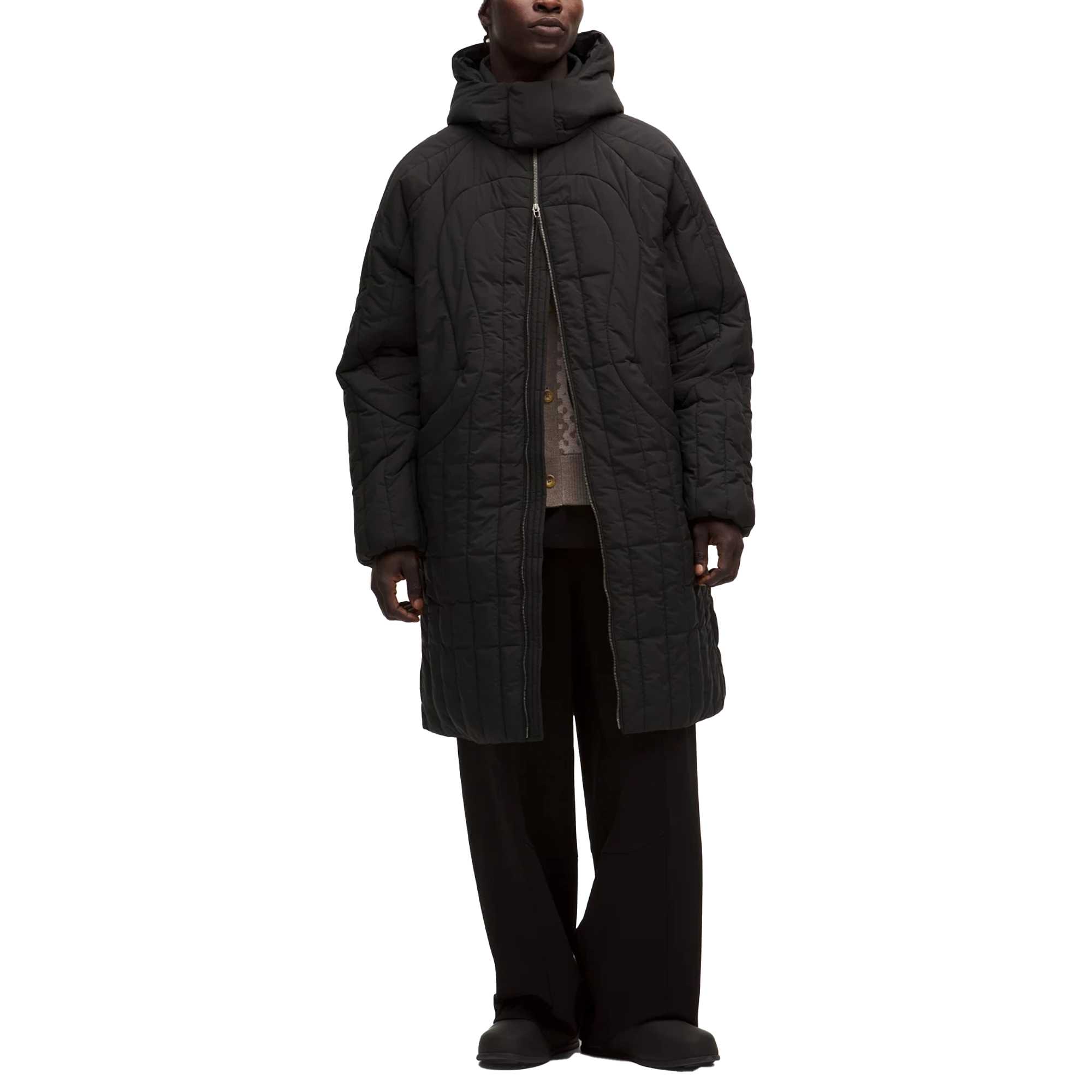 

Lululemon Мужская пуховая куртка, черные/черные, с капюшоном, средней высоты