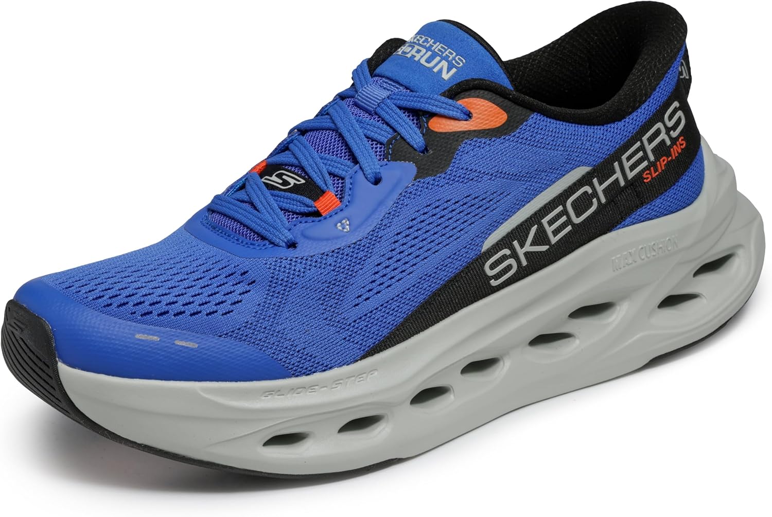 Мужские кроссовки Skechers Max Cushioning Glide Step с амортизацией, надевание без помощи рук, синий/оранжевый