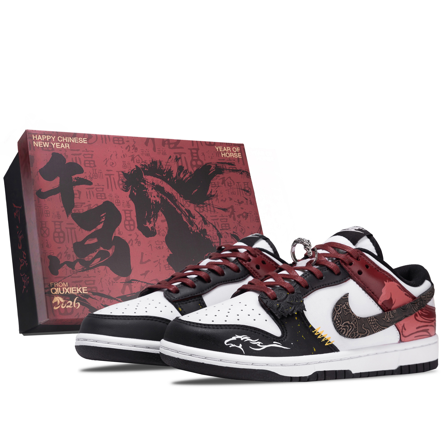 

Кроссовки для скейтбординга Dunk Blessing Around The Year Of The Horse с кожаными вставками, амортизацией и низким верхом, мужские Nike, черный белый красный[box]