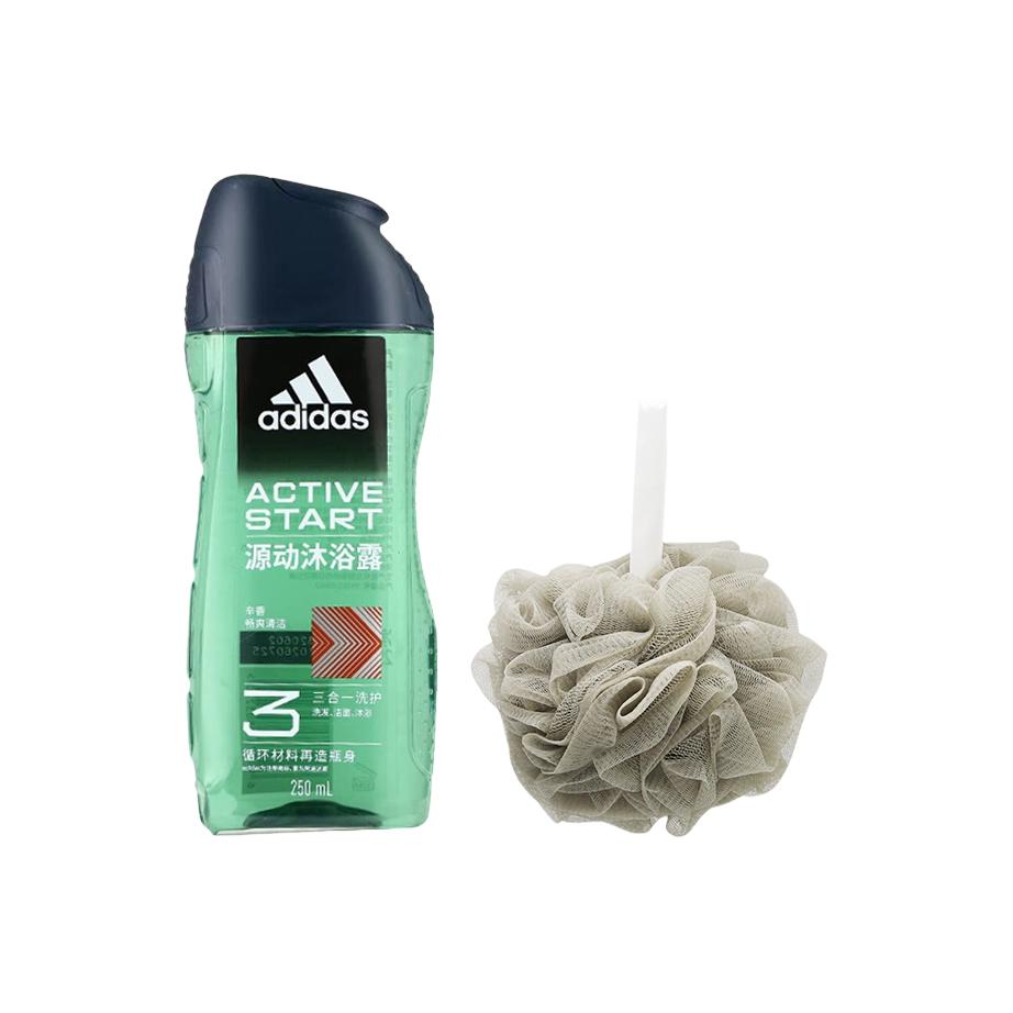 Мужской гель для душа Adidas Active Start 3 в 1, 250 мл + мочалка для тела