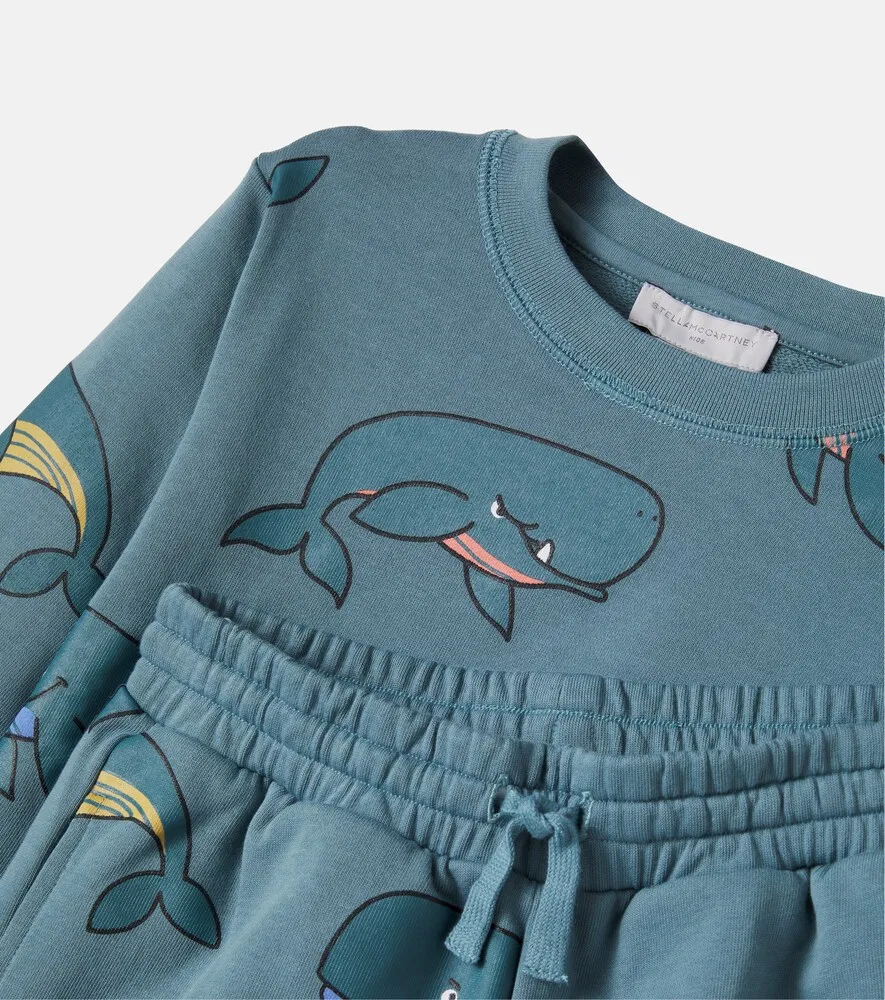 Комплект из хлопковой толстовки с принтом и шорт Stella McCartney Kids, синий — фото 4