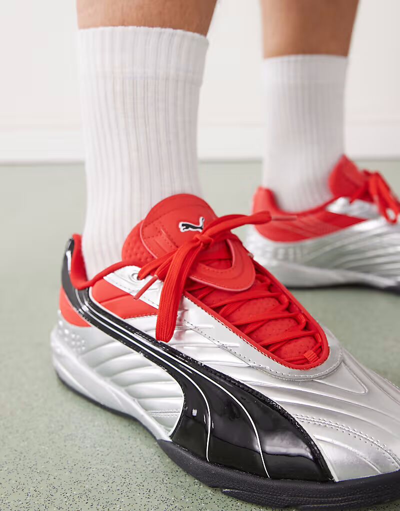Кроссовки Puma V1PER серебристого и красного цвета — фото 3