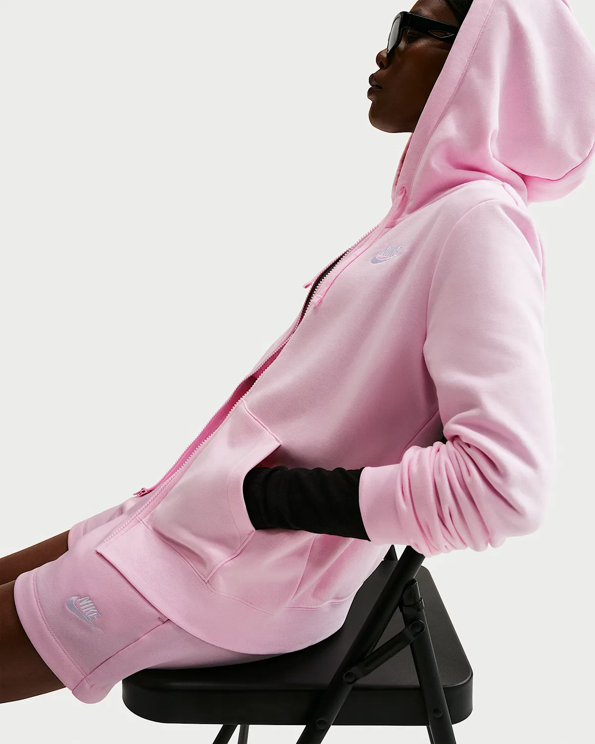 Женская флисовая худи Nike Sportswear Club Fleece на молнии, Pink Foam/White — фото 3