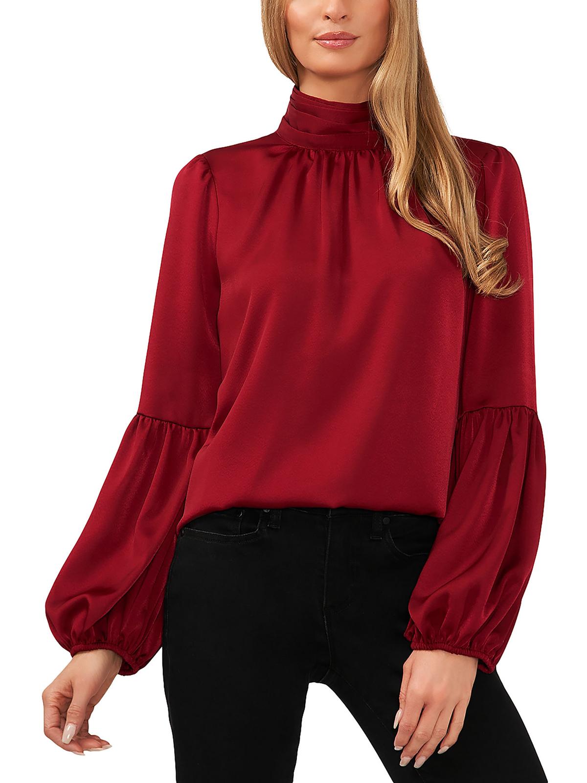 

Женская атласная блузка с воротником-стойкой CeCe, цвет mulberry red