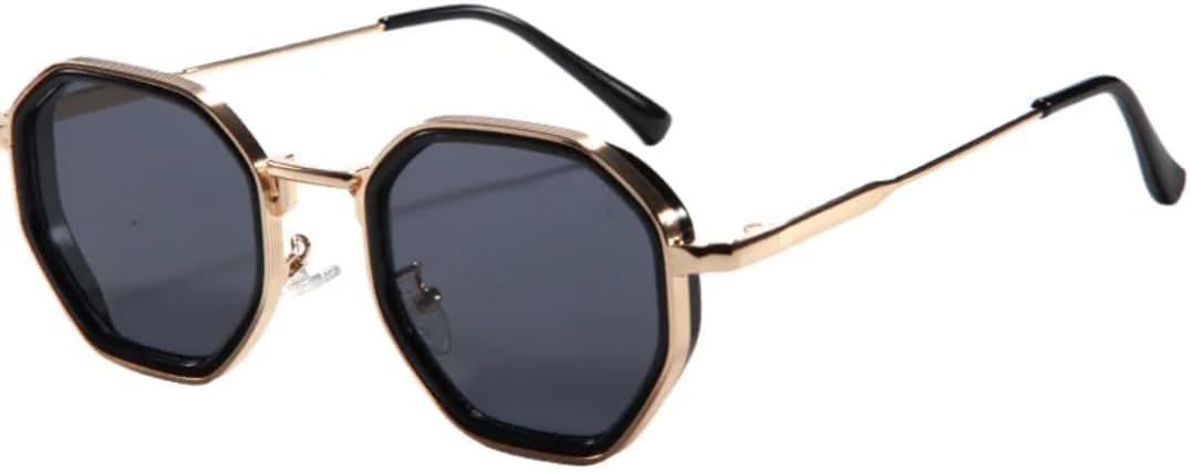 

Солнцезащитные очки для мужчин и женщин - защита UV400 - металлические петли, круглая оправа, цветные линзы, для занятий спортом на открытом воздухе и вождения DSVIGF, Gold Black