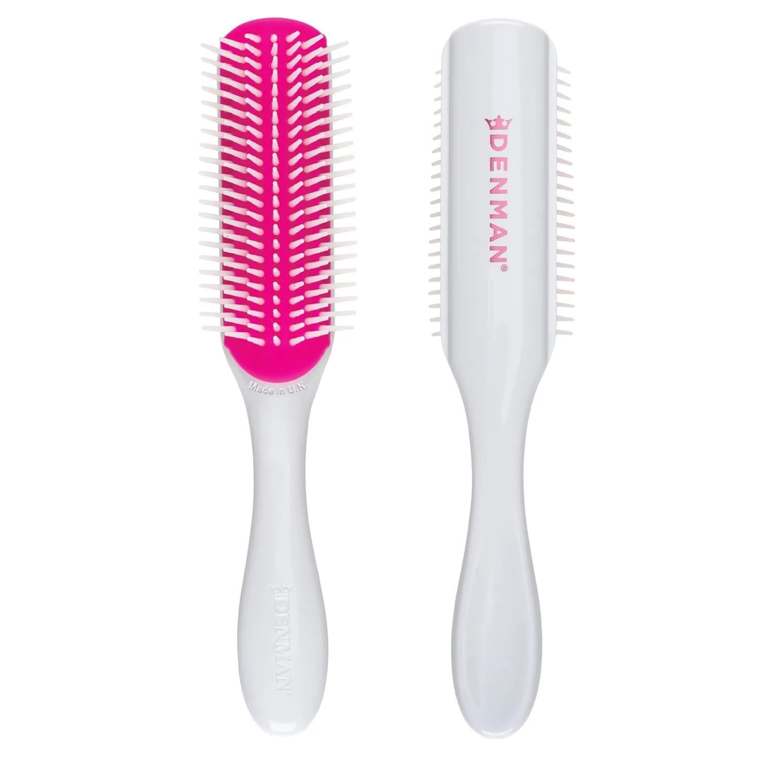 Denman D3 Original Curl Definer & Styler, щетка для вьющихся волос для женщин и мужчин - 7 рядов для распутывания и создания локонов, White & Pink